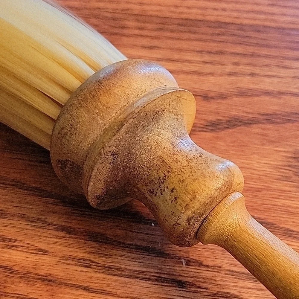 Vintage Barbershop duster brush.  Turned wooden handle with horsehair bristle.